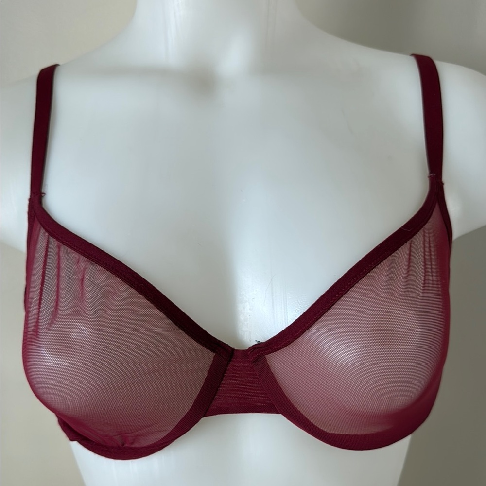 Victoria's Secret Red Underwire Bra with Sheer Mesh Sz 36C
